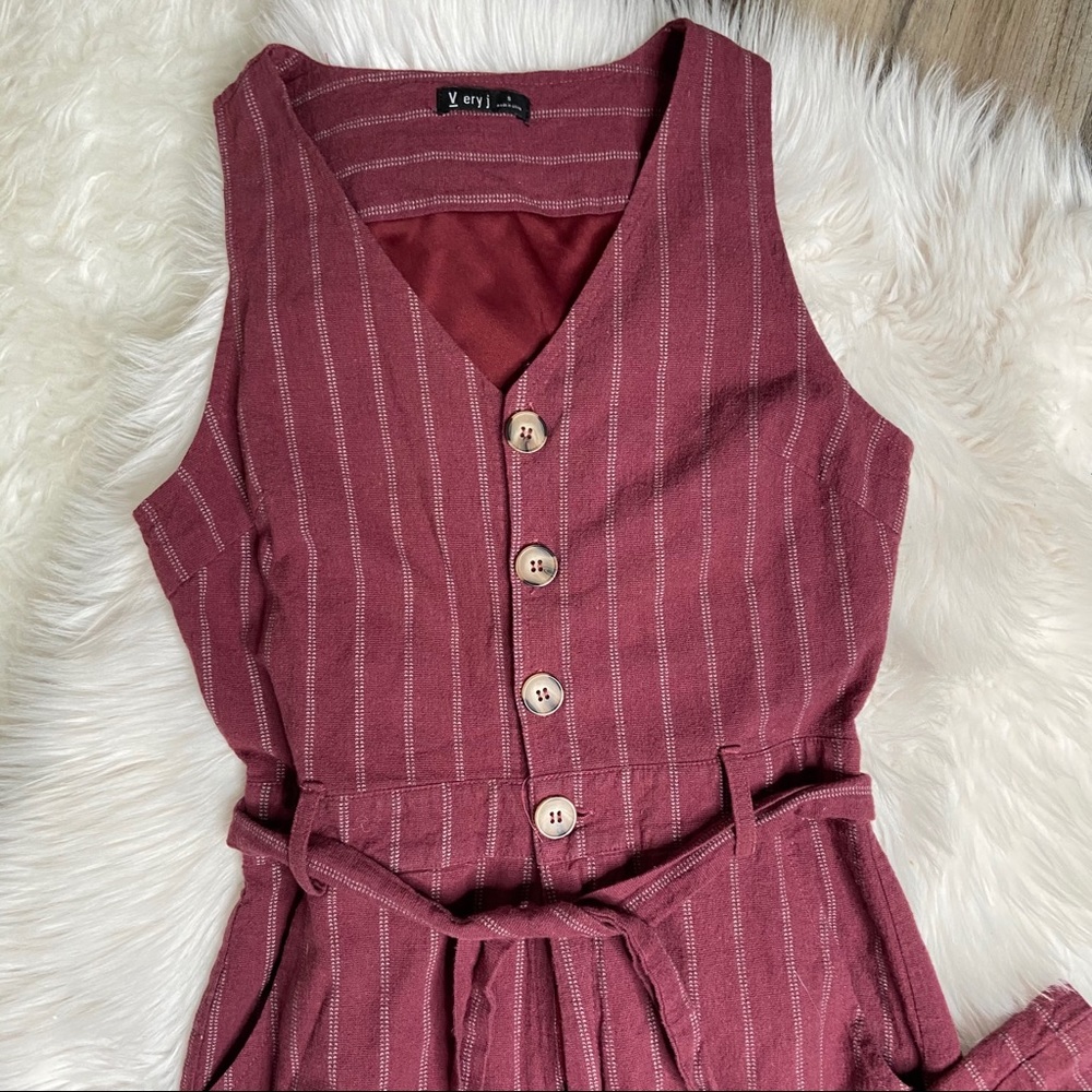 Striped Wide Leg Jumpsuit S Cotton Button Down S - Picture 4 of 5